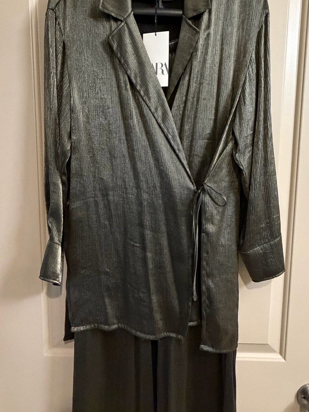 ZARA Olive Metallic Wrap Lounge Top